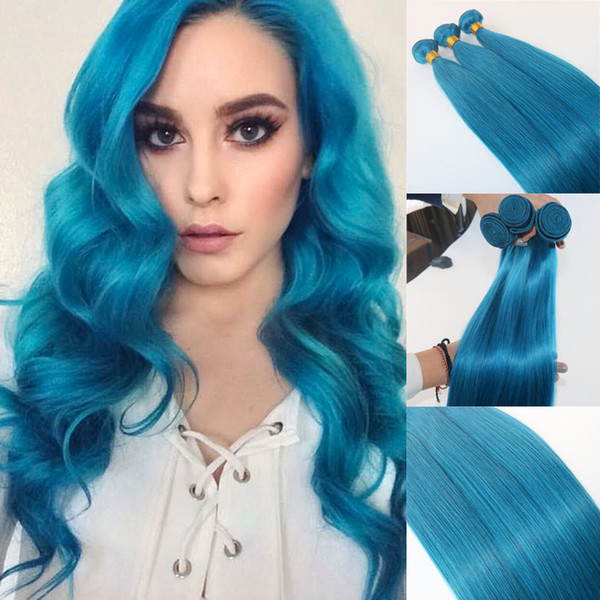 Human Hair Extensions Sky Blue Human Hair Weaves Brazilian Straight Virgin Hair 100gram/piece Best Quality