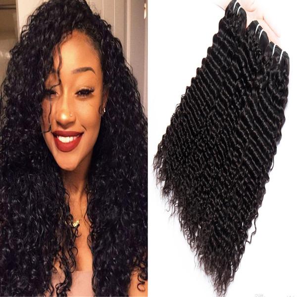 Human Hair Bundles 3Pcs/Lots Natural Black Hair Brazilian Deep Wave Curly Virgin Human Hair Weaves