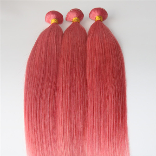 Human Hair Extensions Rose Gold Pink Fuchsia Human Hair Weave Brazilian Straight Virgin Hair 100gram/piece Best Quality