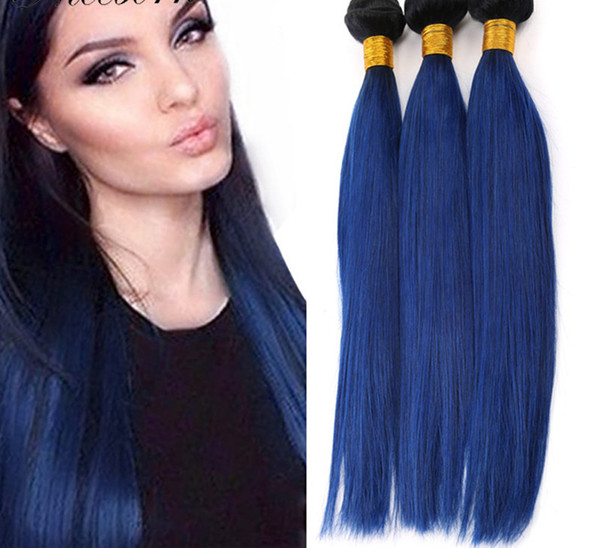 Wholesale Price high quality Ombre Hair Extension 8A Straight Weave Color T1B/blue Human vrigin Hair Weave