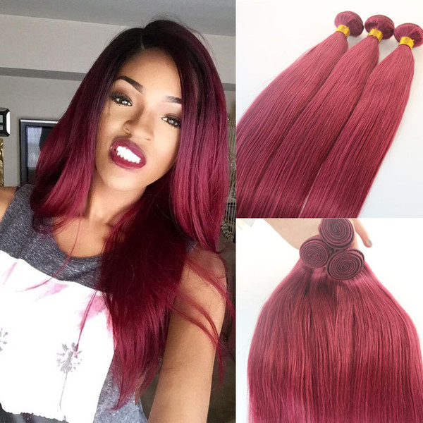 Human Hair Extensions Burgundy Red Human Hair Weave Brazilian Straight Virgin Hair 100gram/piece Best Quality