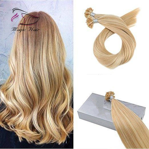 U Tip Keratin Remy Human Hair Extension Golden Blonde #16 Highlighted with Blonde #22 (#P16/22)