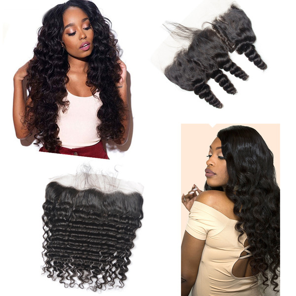 Human Hair Brazilian Malaysian Peruvian Indian remy human hair 13X4 Lace Frontal Pre Plucked Baby Hair Deep Loose Wave DHgate