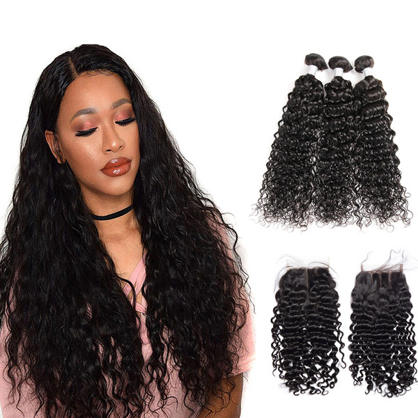 8A Peruvian Inaian Brazilian Cuticle Aligned Hair Remy Human Hair Water Wave Bundles With Closure Hair Extensioon DHgate