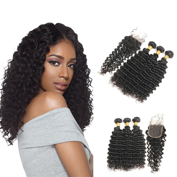 7A Peruvian Inaian Brazilian Hair Remy Human Hair Deep Wave Bundles With Closure Hair Extensioon DHgate