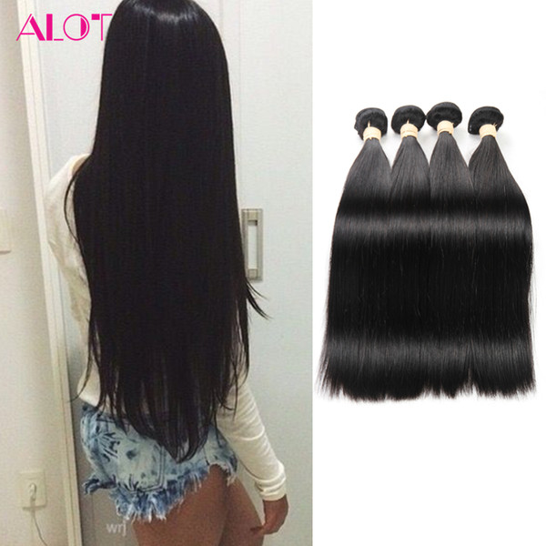 ALOT Hair Straight Hair Brazilian Indian Peruvian Malaysian 100% Human Hair 4 Bundles 100% Unprocessed Extensions 8-28inch