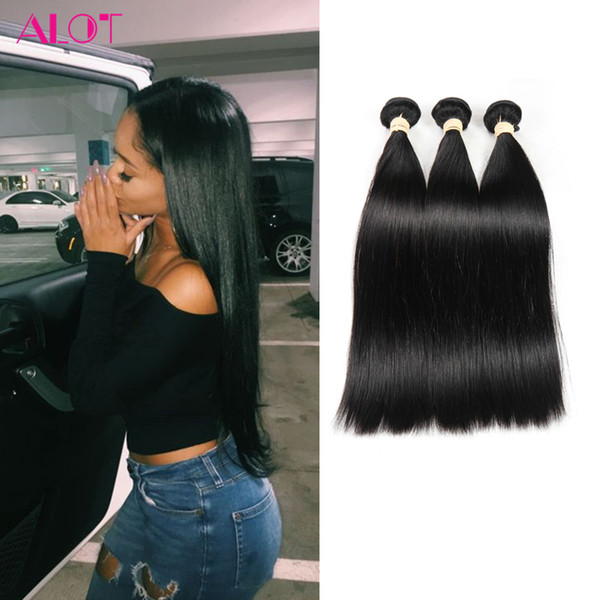 ALOT Hair Brazilian Indian Peruvian Malaysian Virgin Straight Hair Bundles 100% Human Hair 3 Bundles 100% Unprocessed Extensions 8-28inch