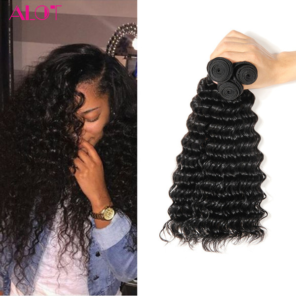 ALOT Grade 8A Human Hair Bundles Deep Wave 3 Bundles Brazilian Virgin Hair 100% Unprocessed Human Hair Extensions 8-28inch