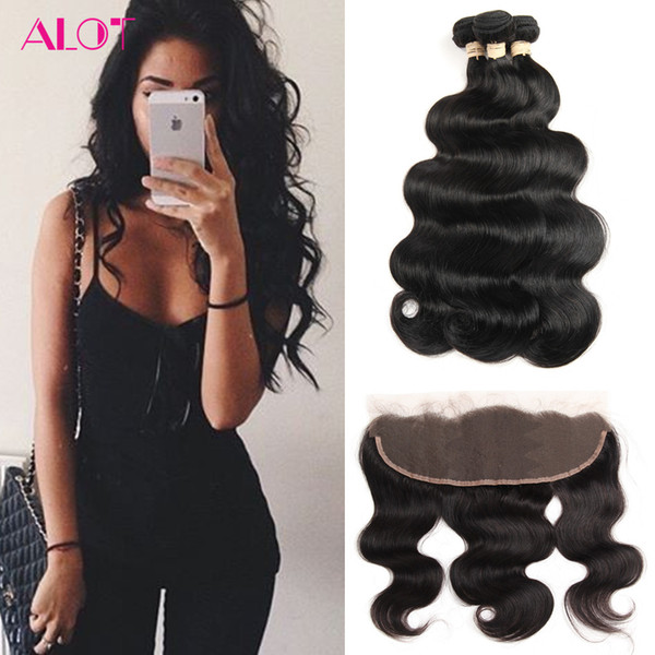 Human Hair Weave Bundles with Frontal Bundles Body Wave Brazilian Indian Peruvian Malaysian Virgin Hair 3 Bundles With 13x4 Lace Frontal