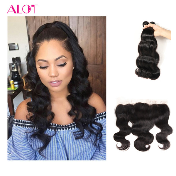 ALOT Indian Hair Bundles with Frontal Body Wave Virgin Hair 3 Bundles With 13x4 Lace Frontal Natural Color Hot Selling