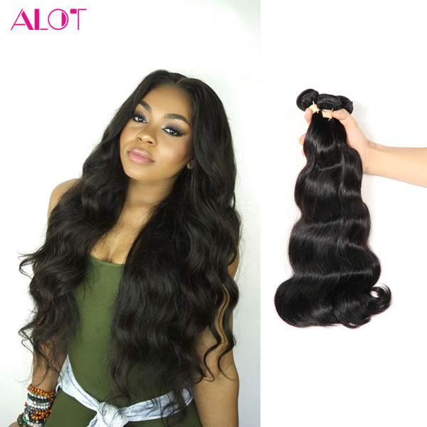 ALOT Human Hair Bundles Body Wave Brazilian Virgin Hair 100% Human Hair Weave 4 Bundles 100% Unprocessed Natural Color Extensions 8-28inch