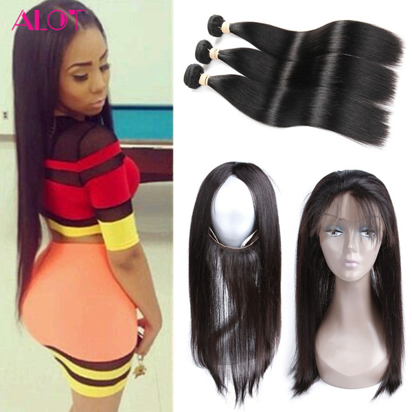 ALOT Indian Straight Hair Virgin Hair 360 Lace Frontal With Bundles 100% Human Hair Weave 3 Bundles with 360 Lace Frontal Hot Selling