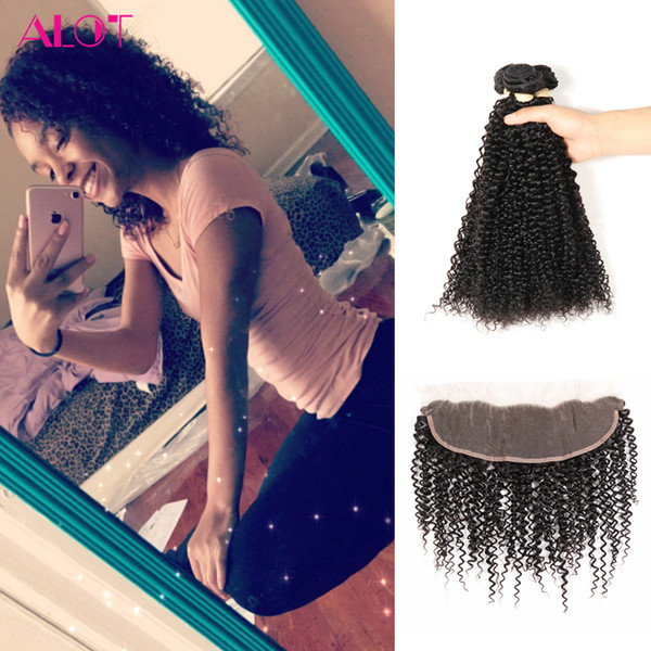 Malaysian Virgin Hair Bundles with Frontal Kinky Curly 100% Virgin Human Hair 3 Bundles With 13x4 Lace Frontal