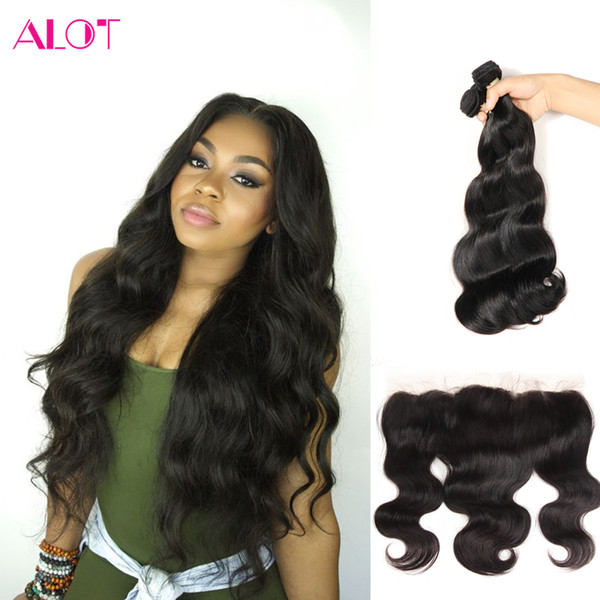 8A Grade Malaysian Hair Bundles Body Wave lace frontal with Bundles Human Hair 4 Bundle Lot with Lace Frontal Free Part Closure