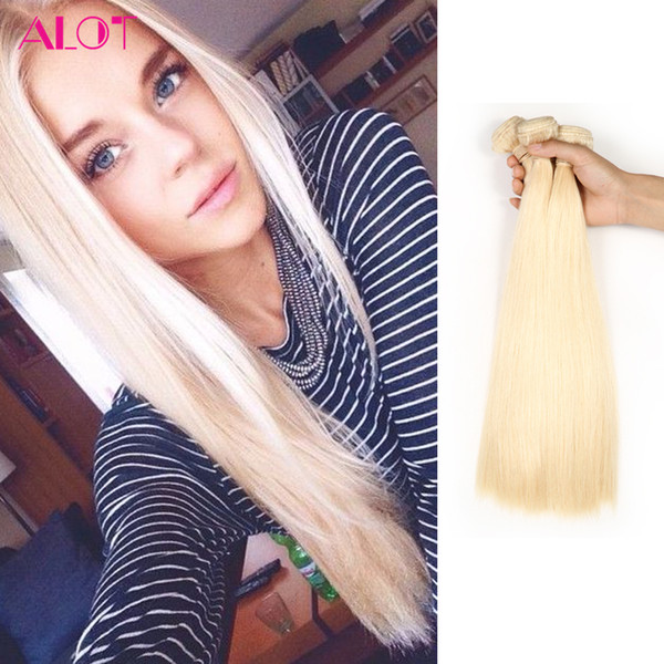 ALOT Brazilian Hair Color 613 Blonde Straight Hair Human Virgin Straight Hair Blonde 3 Bundles Extensions 12-24inch