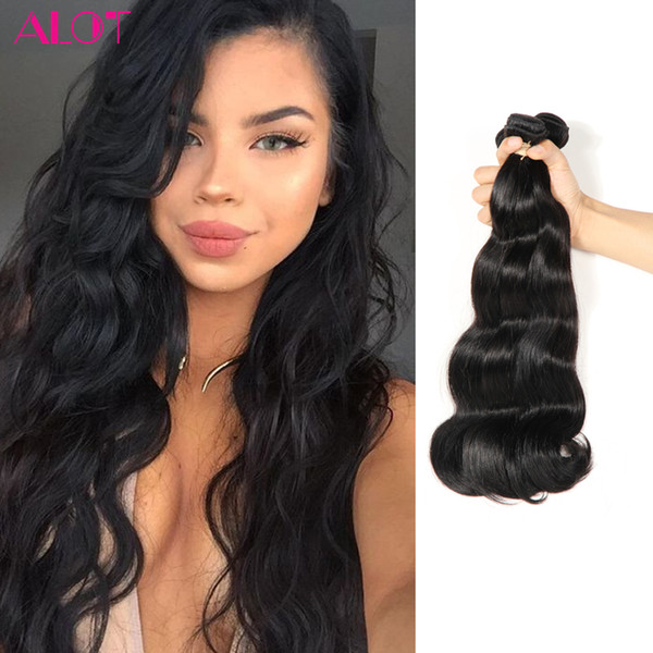 ALOT Brazilian Virgin Hair Body Wave 100% Human Hair Weaves 4 Bundles 100% Unprocessed Natural Black Human Hair Bundles Extensions 8-28inch