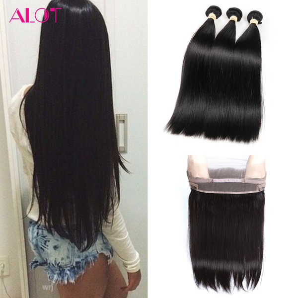 Grade 8A Human Hair Weave Straight Hair Brazilian Peruvian Indian Malaysian Virgin Hair 3 Bundles With 360 Lace Frontal