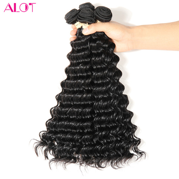 ALOT Indian Hair Deep Wave 4 Bundles 100% Virgin Human Hair Bundles 100% Unprocessed Natural Color Human Hair Extensions 8-28inch