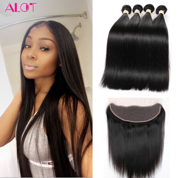 Brazilian Virgin Hair Straight 4 Bundles with Lace Frontal Ear to Ear Natural Hairline 13*4 Frontal with Human Hair Extensions