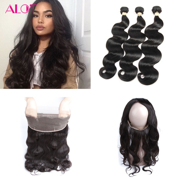 Brazilian Virgin Hair Body Wave Human Hair Bundles With 360 Lace Frontal Human Hair Weave 3 Bundles with 360 Lace Frontal