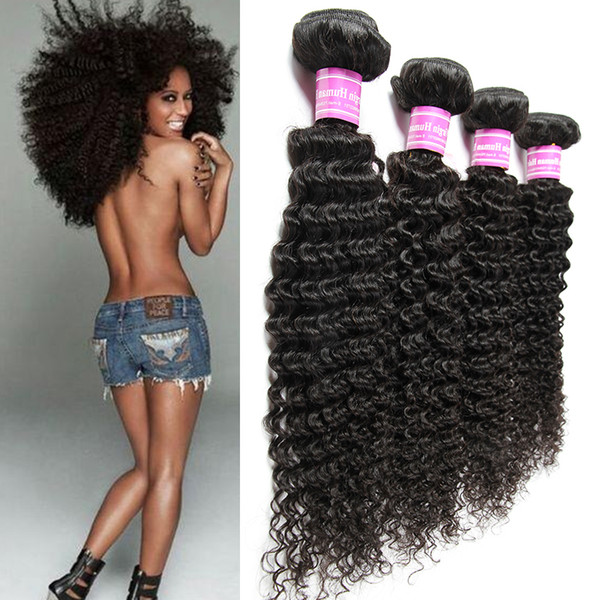 DHgate Natural Black Bemiss Hair Kinky Curly Virgin Human Hair Weaves Brazilian Malaysian Indian Peruvian Cambodian Mongolian Hair Bundles