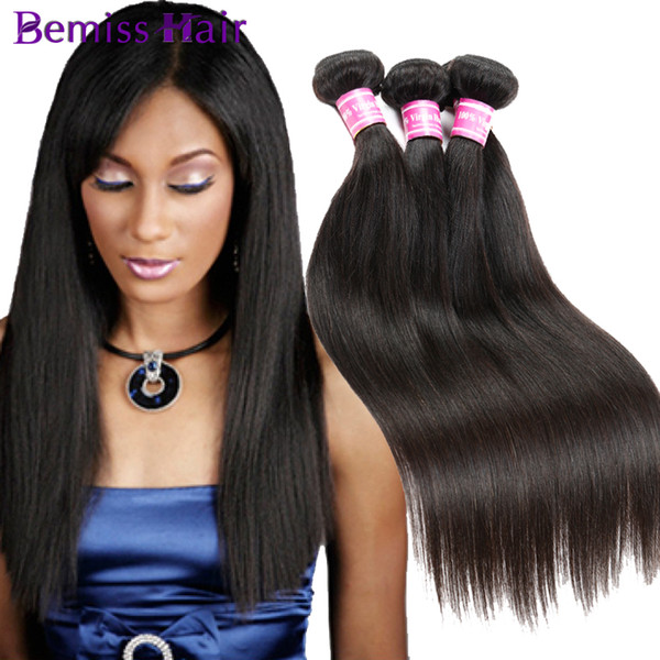 Malaysian Cambodian Mongolian Brazilian Indian Peruvian Virgin Human Hair Weaves 4 Bundles Bemiss Natural Color Straight Most Popular Hair