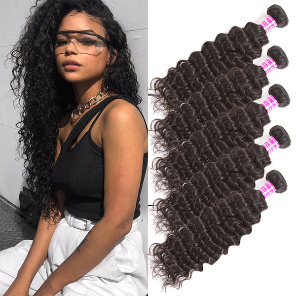 Wholesale Brazilian Deep Wave Human Hair Bundles Unprocessed Peruvian Malaysian Indian Virgin Human Hair Extensions Pure Black Available