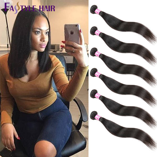 Wholesale Fastyle Brazilian Straight Hair Extensions Natural Black 6pc/lot Dyeable Peruvian Malaysian Indian Virgin Human Hair Bundles Cheap