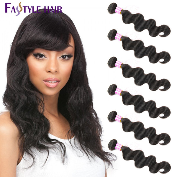 Fastyle Brazilian Body Wave Hair Extensions 6 Bundles Natural Black UNPROCESSED Peruvian Malaysian Indian Virgin Human Hair Bundles Cheap