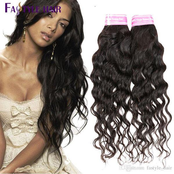 Fastyle Brazilian Water Wave Extensions Natural Black Unprocessed Peruvian Malaysian Indian Virgin Human Hair Bundles Cheap