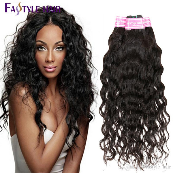 Fastyle Brazilian Water Wave Hair Extensions 5pc/lot Natural Black UNPROCESSED Peruvian Malaysian Indian Virgin Human Hair Bundles Cheap