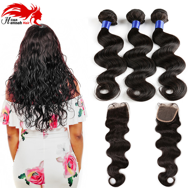 7A Unprocessed Hannah Hair Products With Closure Body Wave With Closure Brazilian Virgin Hair 3Bundles Human Hair With Closure