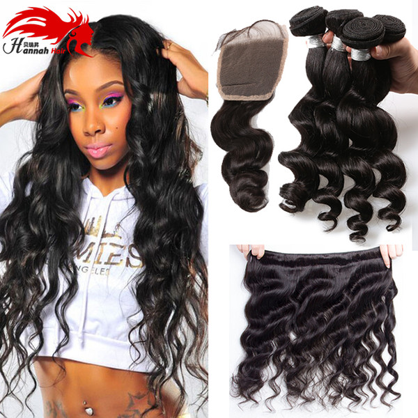 Hannah hair products brazilian loose wave closure brazilian virgin hair loose wave with closure lace closure with bundles