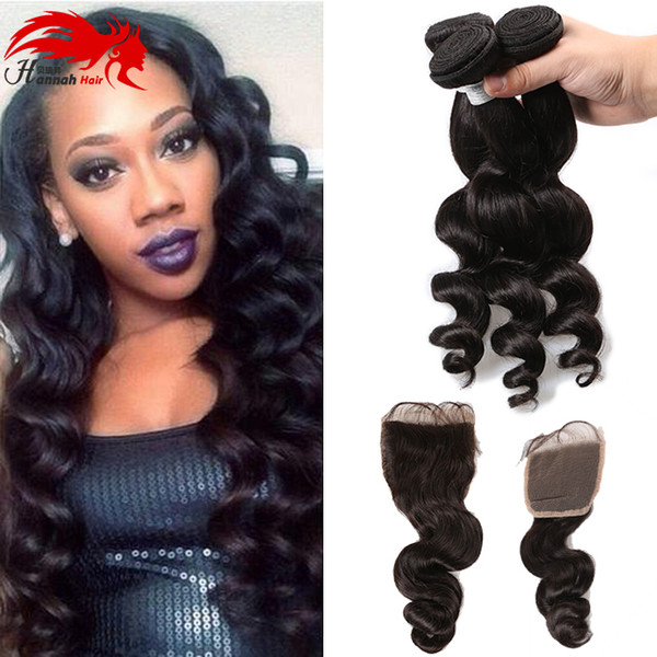 Loose Wave Virgin Hair With Closure Unprocessed Mink Brazilian Loose Wavy Human Hair Weave 4 Bundles Loose Wave With Closure