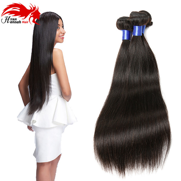 [Hannah Hair] Brazilian Straight Virgin Hair 3PCS Only 100% Unprocessed Human Hair Weave Bundles 10-28Inch Natural Color