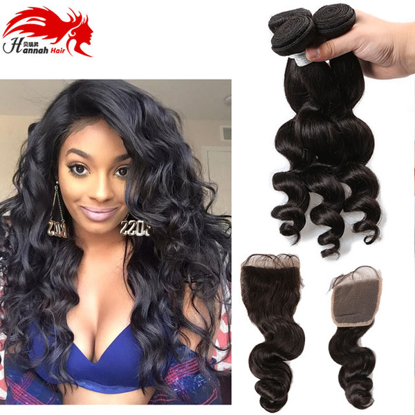 Peruvian Virgin Hair With Closure Peruvian Loose Wave With Closure 3PCS Loose Wave Peruvian Hair Bundles With 1PC Lace Closure