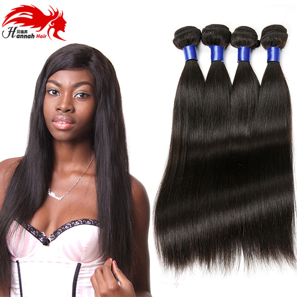 Hannah Product Straight Brazilian Remy Hair Bundles Natural Black Color 100% Human Hair Machine Double Weft