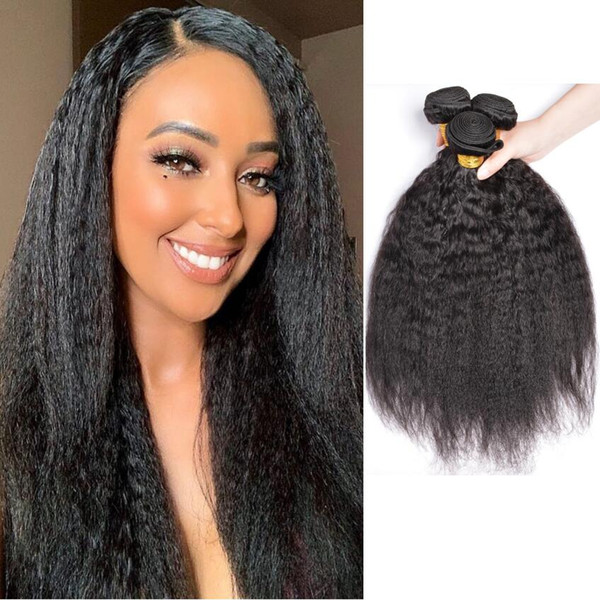 Brazilian Virgin Yaki Straight Human Hair Weaves Lace Closure 3 4 Bundles Peruvian Kinky Straight Human Hair Extension