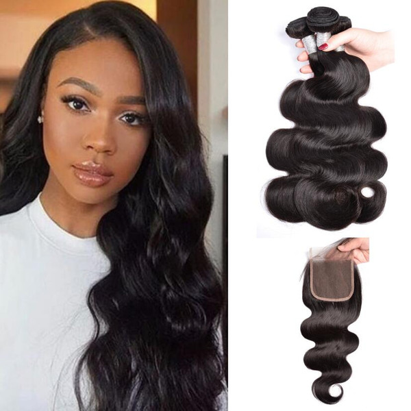 Factory Wholesale 10A Grade Virgin Brazilian Peruvian Body Wave Weaves Human Hair Bundles With Lace Closure