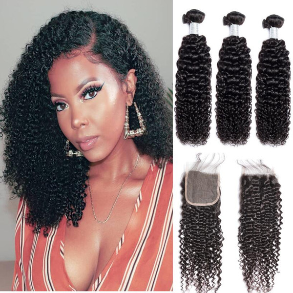 10A Grade Better Material Virgin Mongolian Kinky Curly Weaves Can be Blenched and Dyed Human Hair Bundles With Lace Closure