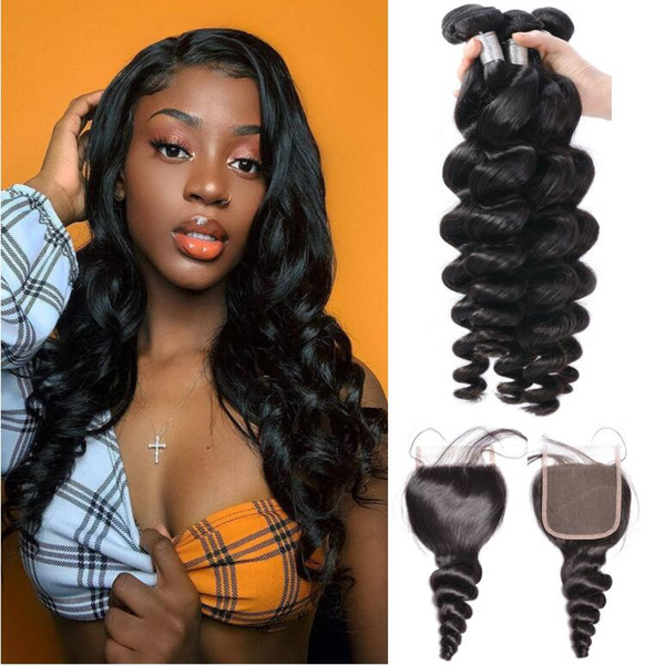 Factory Supply 10A Grade Virgin Brazilian Loose Wave Weaves Human Peruvian Loose Hair Bundles With Lace Closure and Frontal