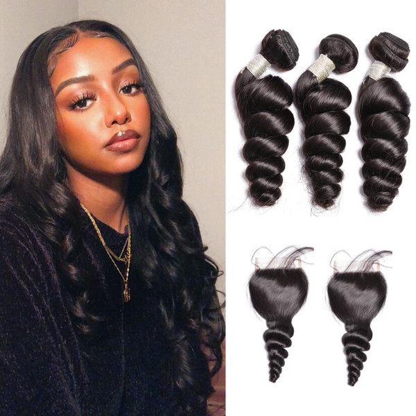 Factory Supply 10A Grade Virgin Brazilian Water Wet and Wavy Weaves Human Peruvian 4 Pieces Hair Bundles With Lace Closure