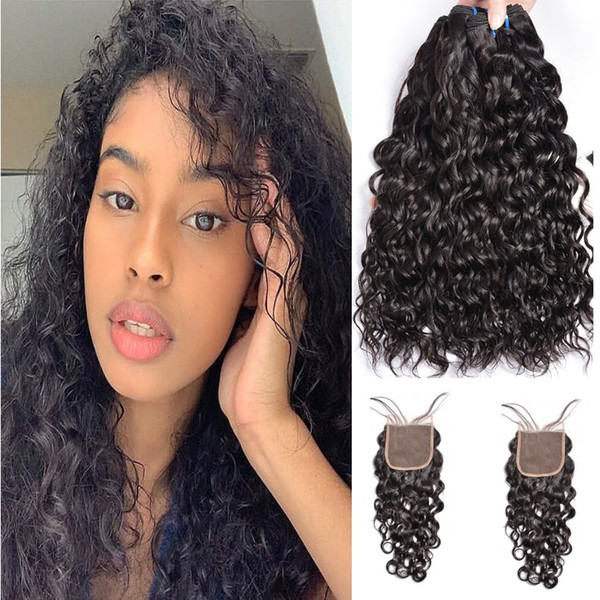 8A Human Hair Weaves With Closure Body Straight Loose Curly Yaki Virgin Brazilian Peruvian Malaysian Water Hair Bundles With Closure