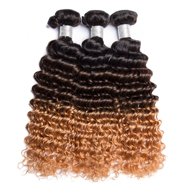 1B 4 27 Ombre 3 Tone Color Curly Wave Brazilian Peruvian Mongolian Human Hair Bundles 1b 4 27 Curly Virgin Hair Weaves