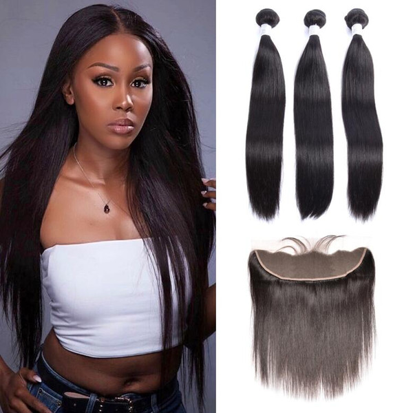 Wholesale Virgin Malaysian Silk Straight Wave Weaves With Lace Frontal Can be Dyed 10A Grade Brazilian Human Hair Bundles