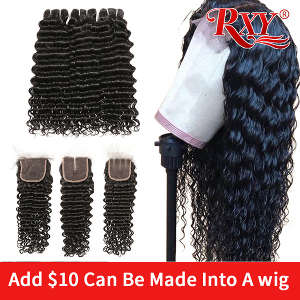 deep wave 3 bundles with closure Can be processed into a wig 250% lace wigs curly human hair lace front wig