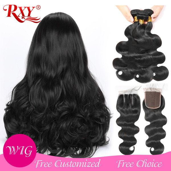 DIY lace wigs body wave 3 bundles with closure 4x4 lace closure wigs for black women can be made into 300% density wig