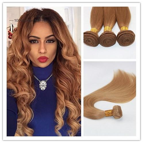 Color 27 Strawberry Blonde Hair Weaves Brazilian Straight Human Hair Extensions Remy Hair Bundles 100G/Piece