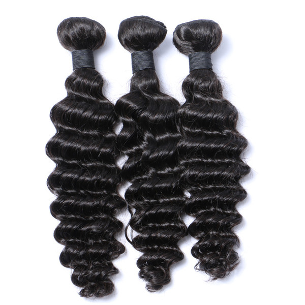 Human Hair Extensions Deep Wave Brazilian Virgin Hair Weave Bundles Natural Color 1b Black Remy Hair Weft