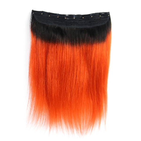 Hot Selling Wholesale 1B/orange Straight One Piece Clip In Human Hair Extensions 5Clips With Lace Remy Human Hair